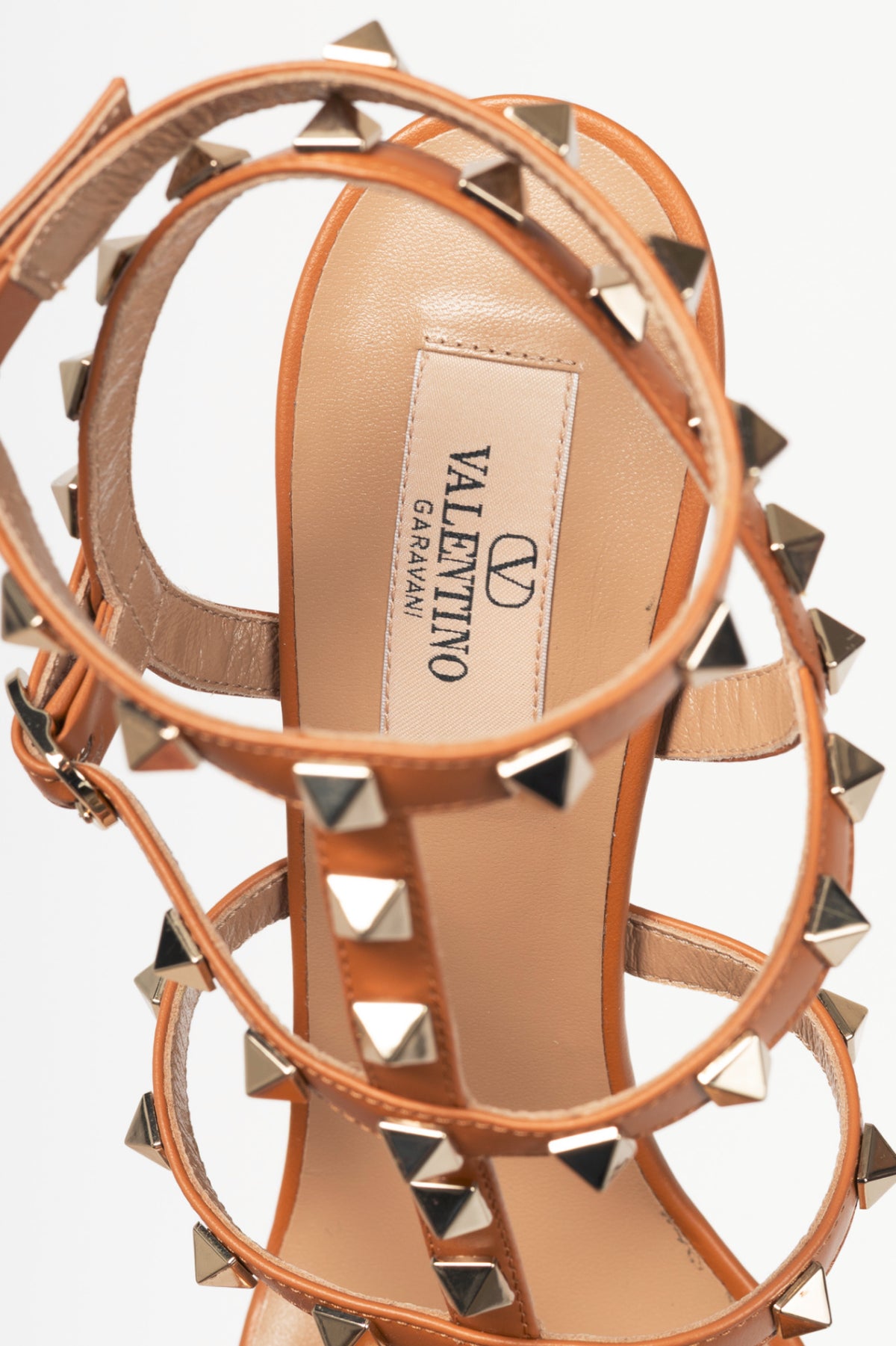 Valentino Garavani Almond Leather Rockstud Caged Sandals