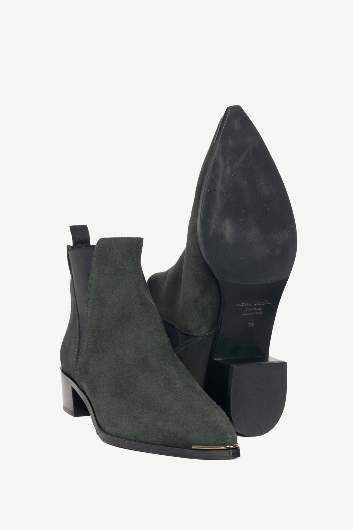 Acne Studios Jensen "Emerald Green" Suede Pointed-Toe Chelsea Boots