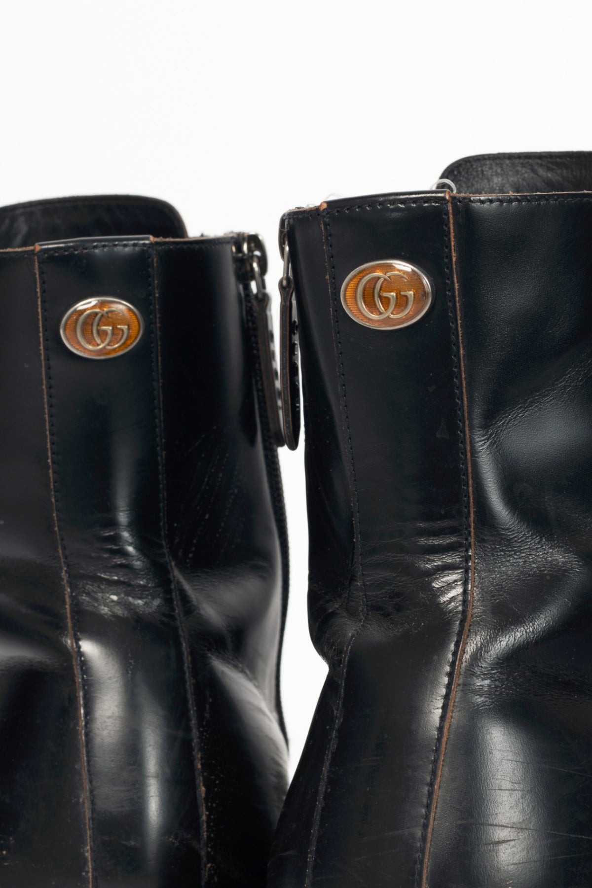 Gucci Mystras Black Logo-Appliquéd Polished-Leather Boots