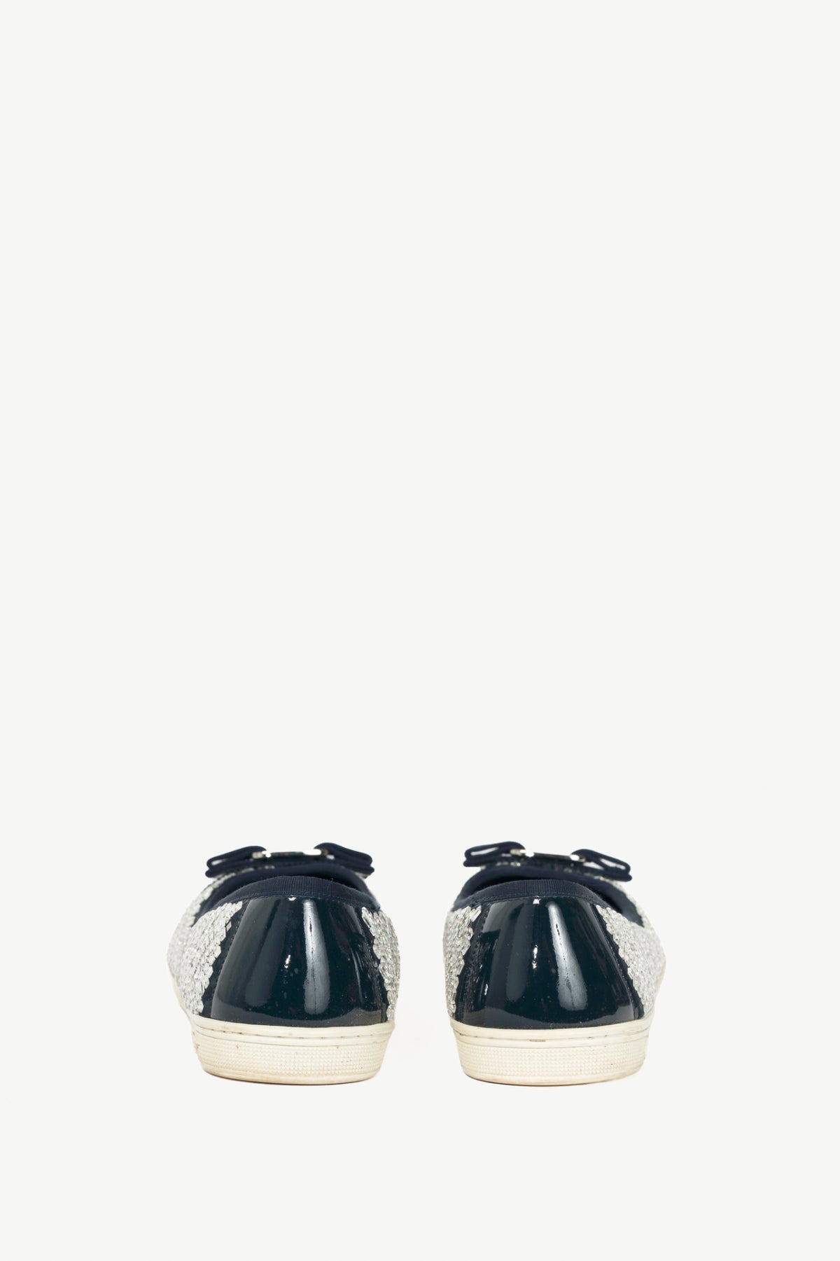 Salvatore Ferragamo Ruffina Navy Embellished Bow Flats