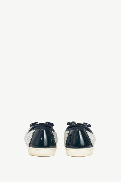 Salvatore Ferragamo Ruffina Navy Embellished Bow Flats