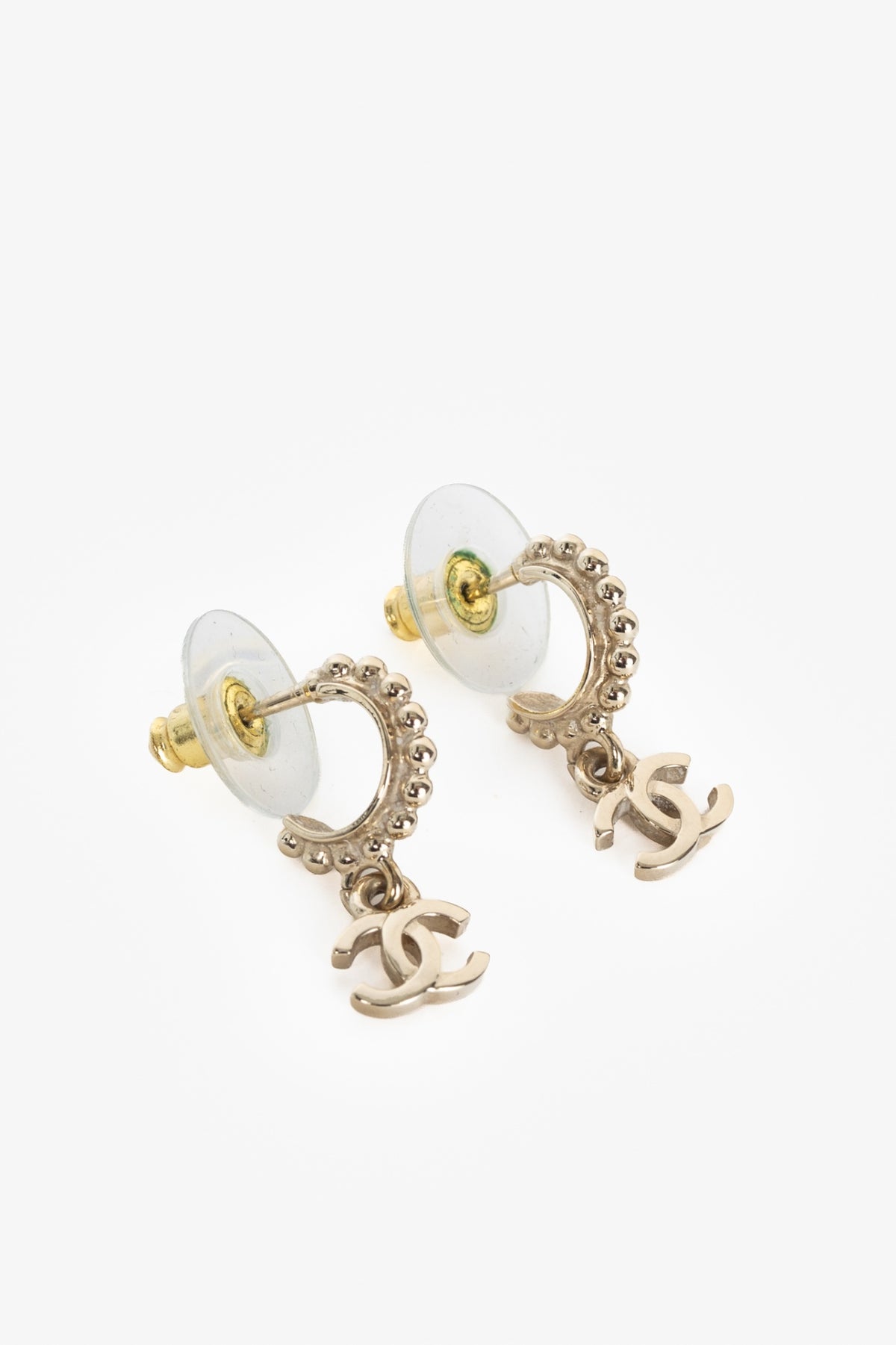 Chanel 25A Gold-Tone CC-Drop Hoop Earrings