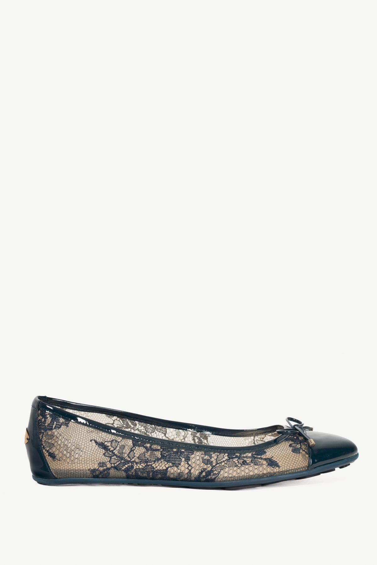 Jimmy Choo Waltz Navy Lace & Patent Leather Bow Ballet Flats