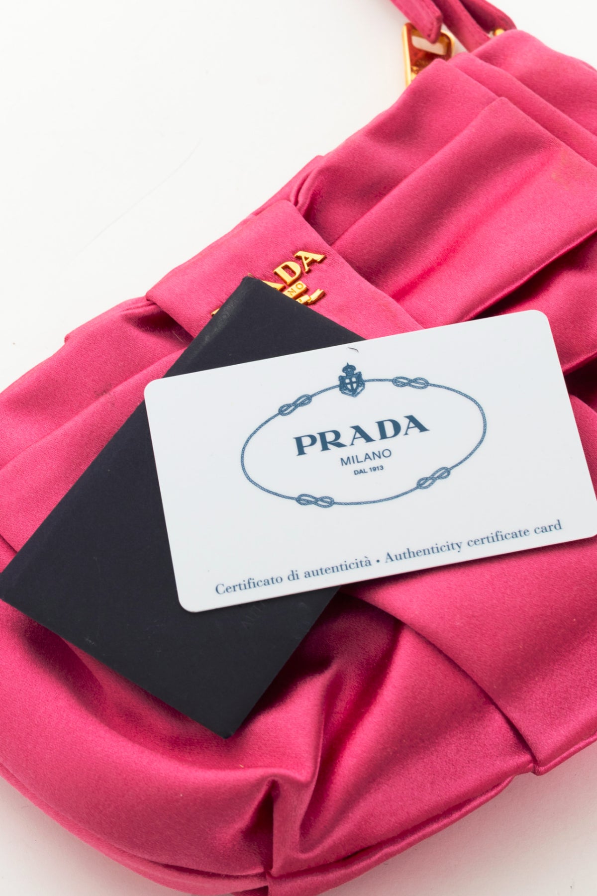 Prada Necessaire Fuxia Raso Bow Zip Wristlet