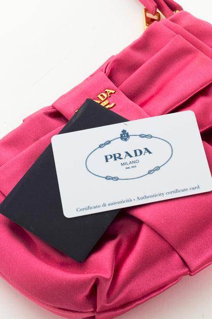Prada Necessaire Fuxia Raso Bow Zip Wristlet