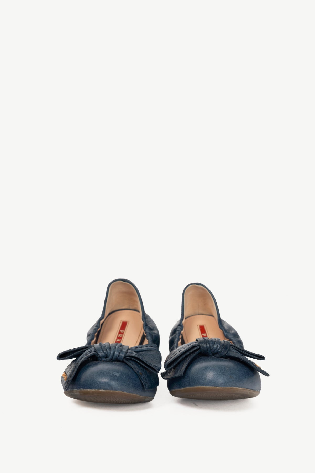 Prada AW13 Blue Leather Bow Scrunch Ballet Flats