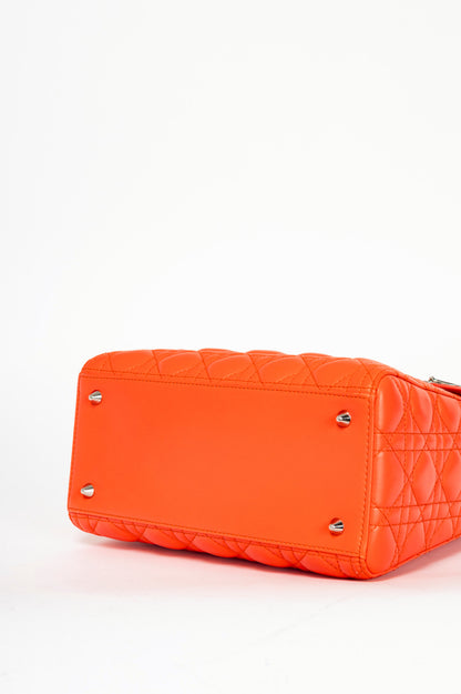 Christian Dior Lady Dior Medium "Orange" Cannage Leather Tote