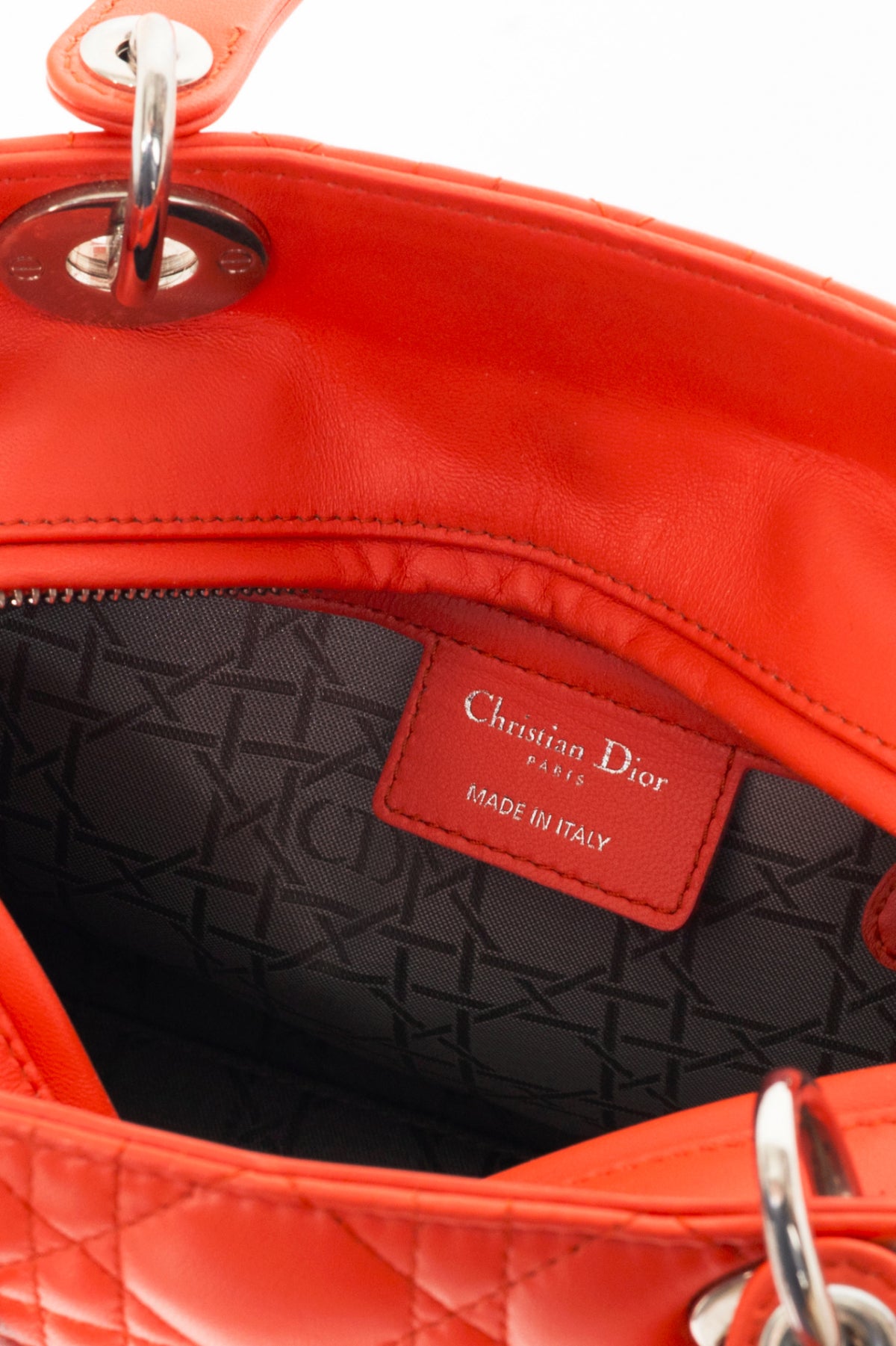 Christian Dior Lady Dior Medium "Orange" Cannage Leather Tote
