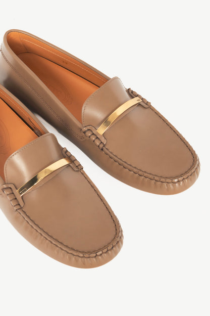 Tod's Gommino Brown Buffed Leather Logo-Bar Driving Shoes