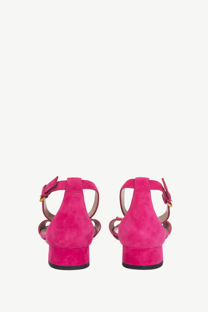 Gucci Liliane Fuchsia Suede Horsebit Ankle-Strap Sandals