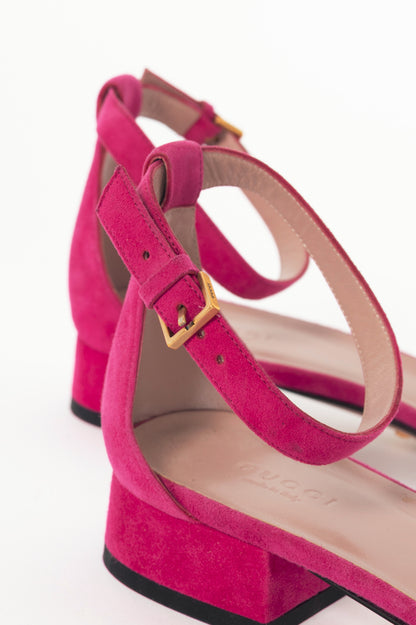 Gucci Liliane Fuchsia Suede Horsebit Ankle-Strap Sandals
