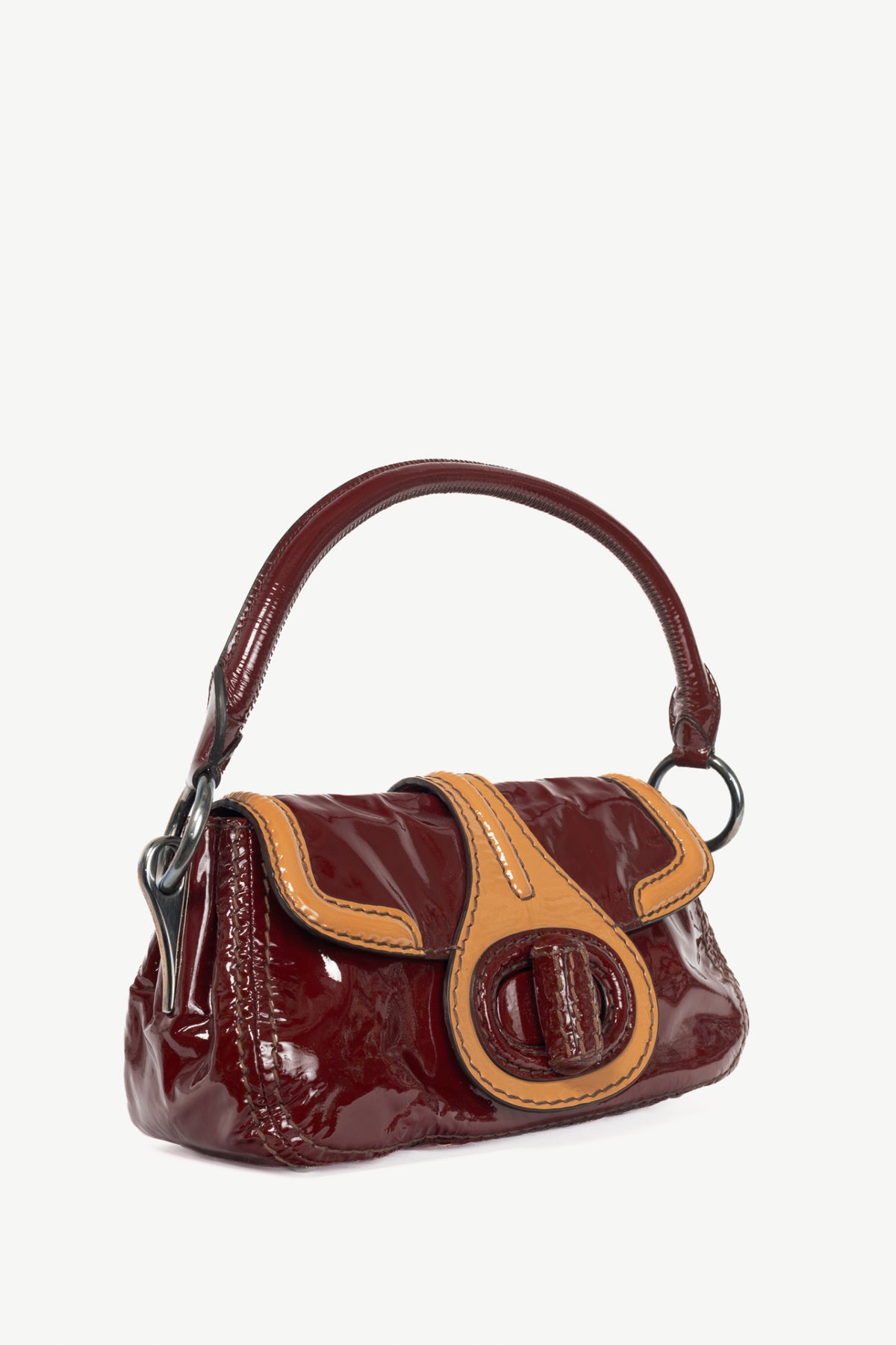 Prada AW10 Pattina Sottospalla Amarena & Cammello Vernice Leather Handbag
