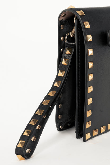 Valentino Garavani Nero Nappa Leather Rockstud Wristlet Clutch