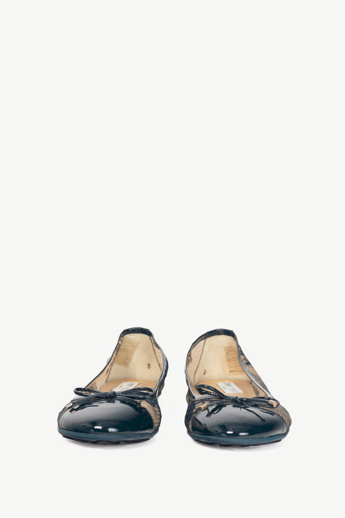 Jimmy Choo Waltz Navy Lace & Patent Leather Bow Ballet Flats