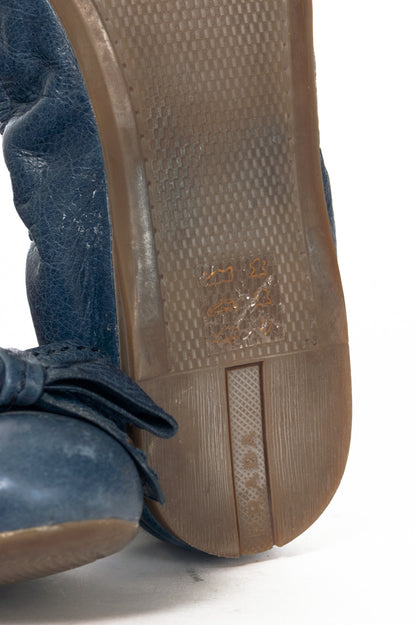 Prada AW13 Blue Leather Bow Scrunch Ballet Flats