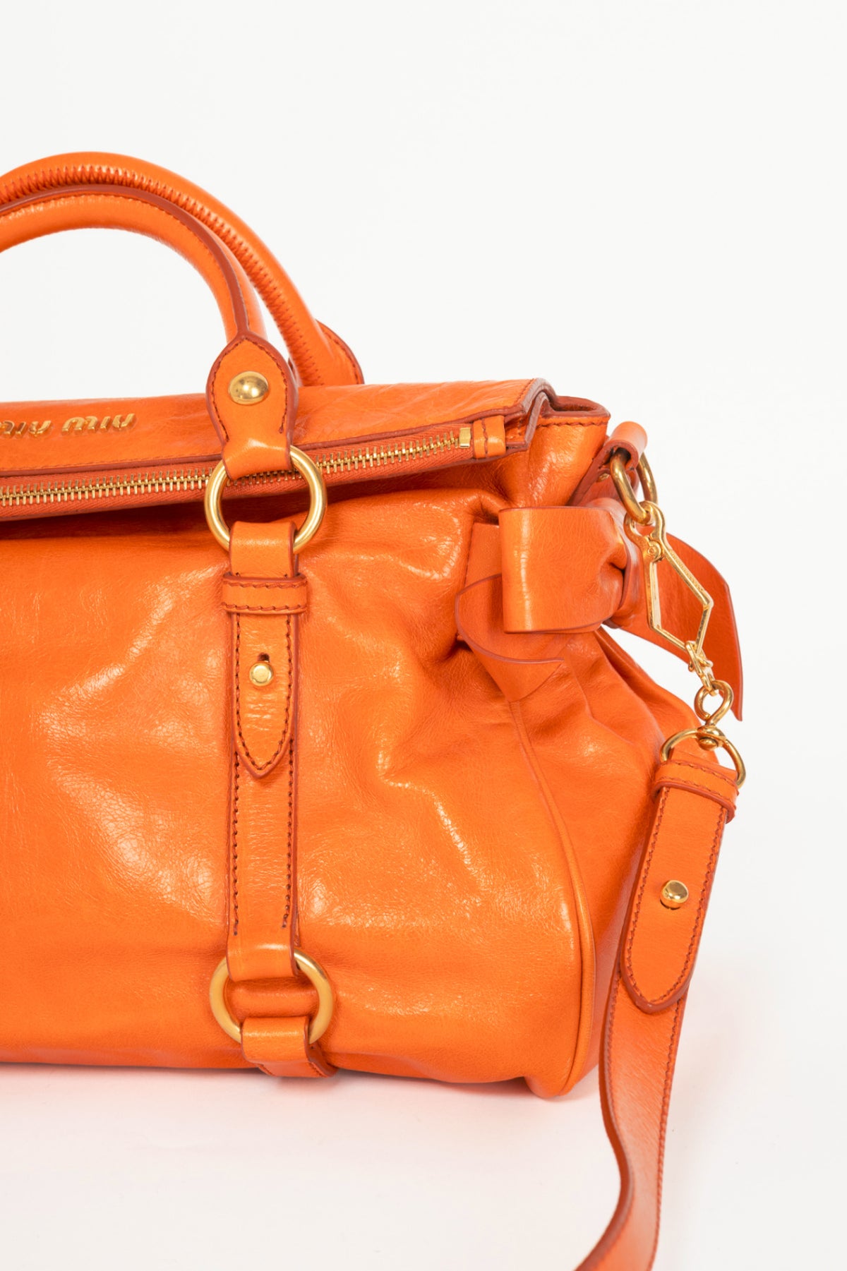Miu Miu Bauletto Papaya Vitello Lux Bow Tote