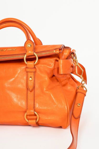 Miu Miu Bauletto Papaya Vitello Lux Bow Tote