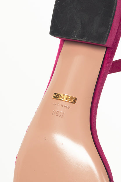 Gucci Liliane Fuchsia Suede Horsebit Ankle-Strap Sandals