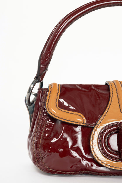 Prada AW10 Pattina Sottospalla Amarena & Cammello Vernice Leather Handbag