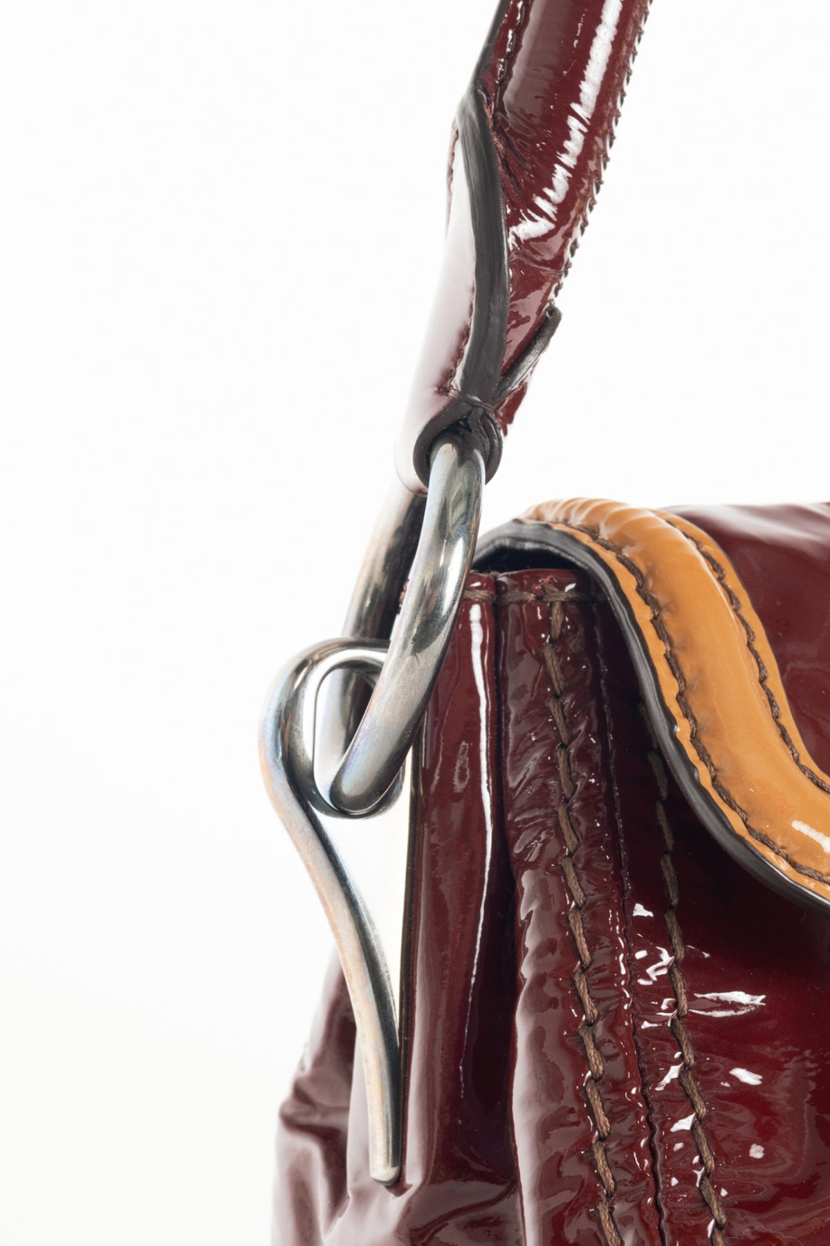 Prada AW10 Pattina Sottospalla Amarena & Cammello Vernice Leather Handbag
