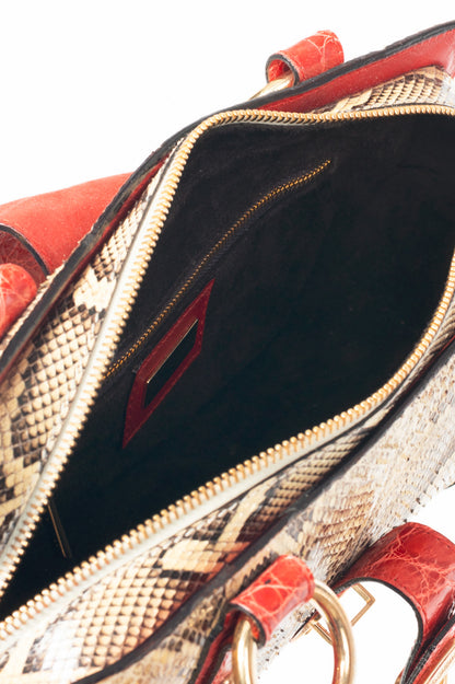 Dolce & Gabbana Beige Python & Red Croc-Embossed Leather Studded Handbag