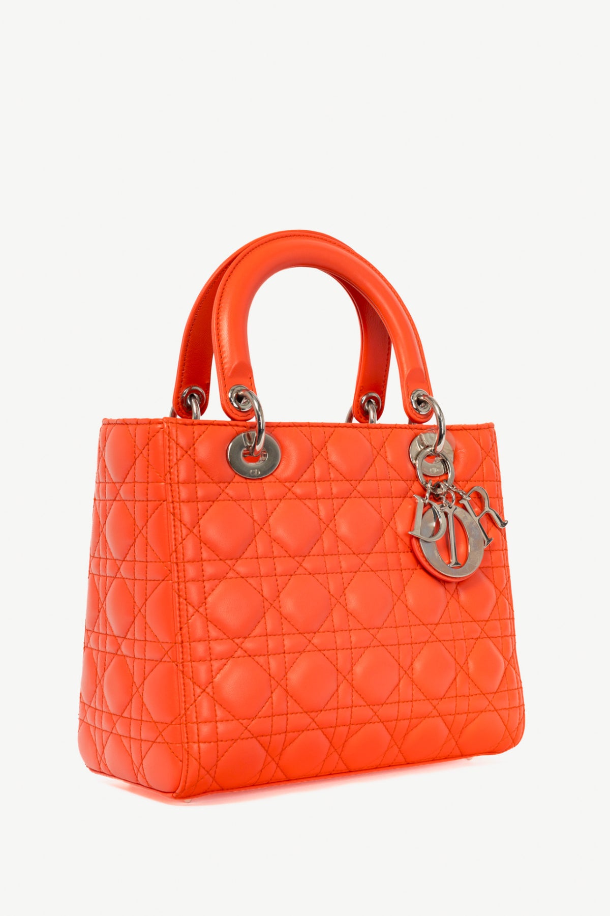 Christian Dior Lady Dior Medium "Orange" Cannage Leather Tote