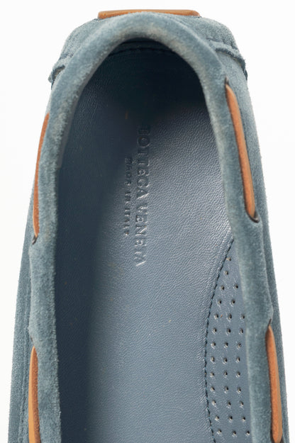 Bottega Veneta Blue Suede Intrecciato Bow Driving Shoes