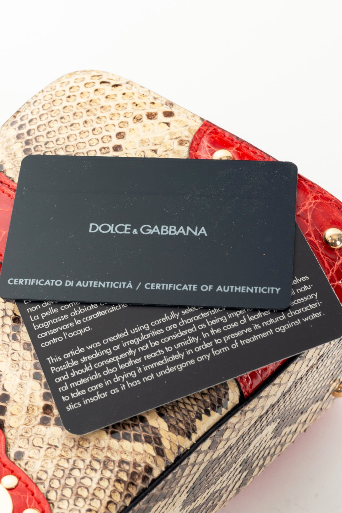 Dolce & Gabbana Beige Python & Red Croc-Embossed Leather Studded Handbag