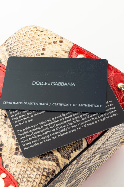 Dolce & Gabbana Beige Python & Red Croc-Embossed Leather Studded Handbag