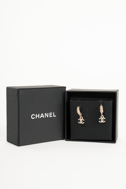 Chanel 25A Gold-Tone CC-Drop Hoop Earrings