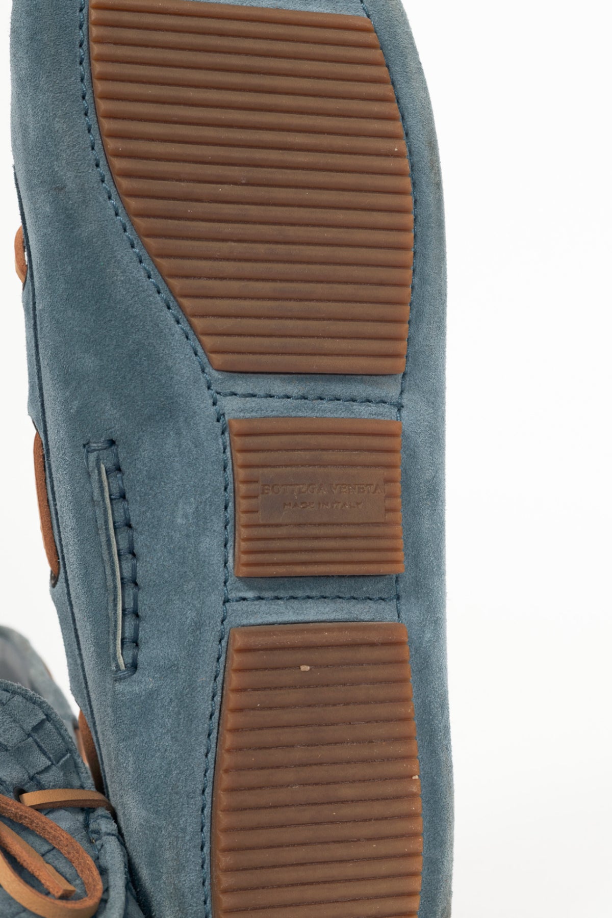 Bottega Veneta Blue Suede Intrecciato Bow Driving Shoes