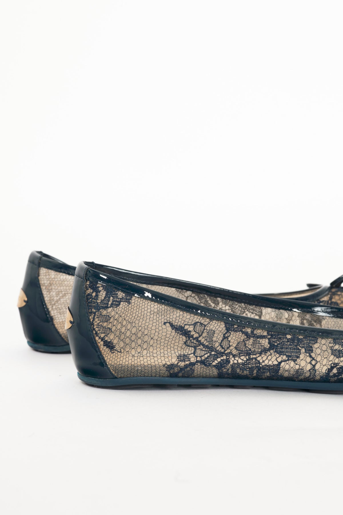 Jimmy Choo Waltz Navy Lace & Patent Leather Bow Ballet Flats