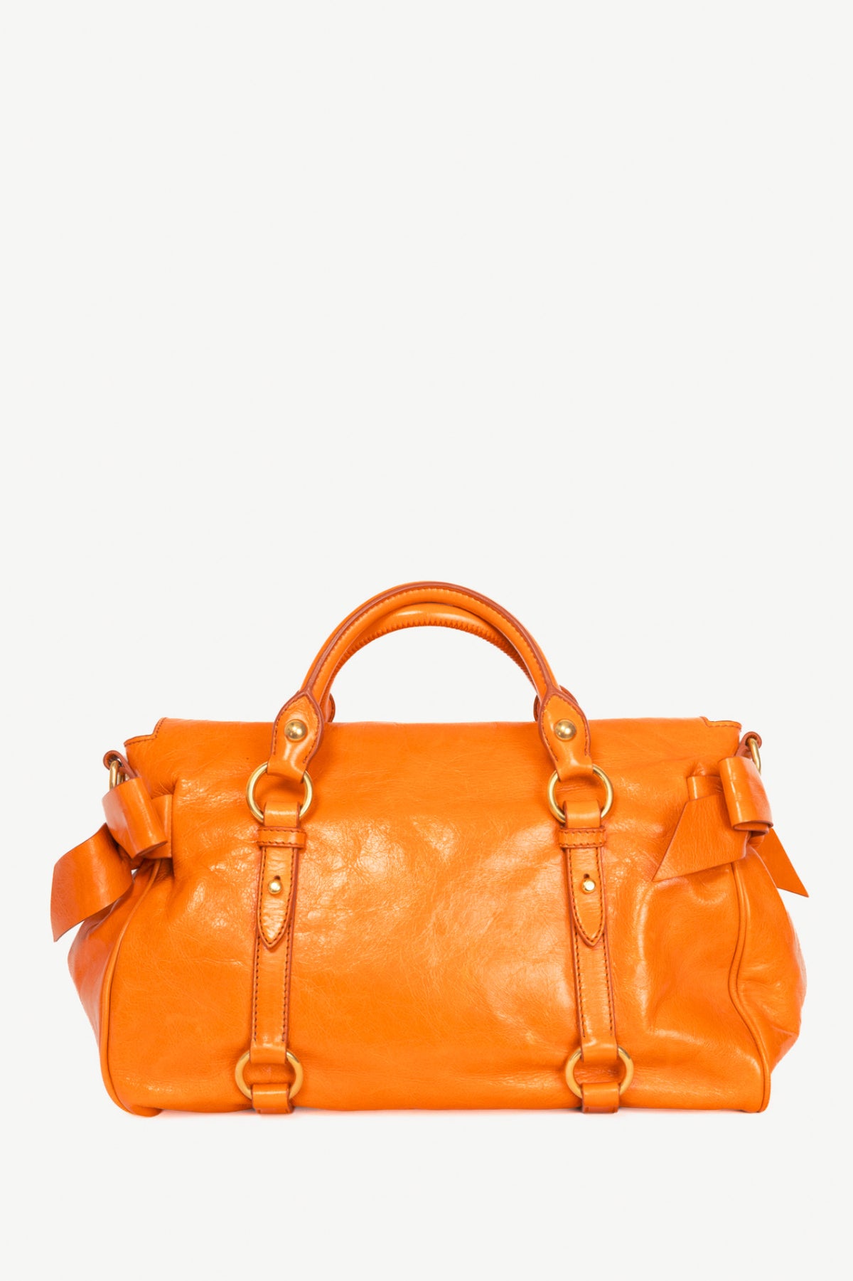 Miu Miu Bauletto Papaya Vitello Lux Bow Tote