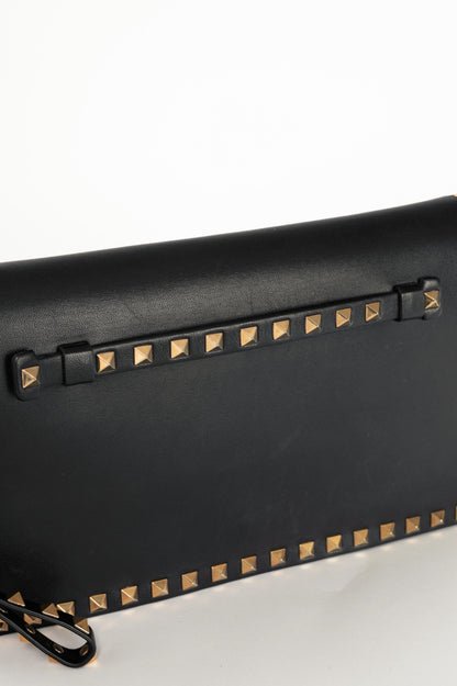 Valentino Garavani Nero Nappa Leather Rockstud Wristlet Clutch