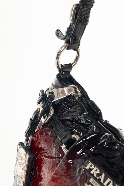 Prada Rosso & Argento Vernice Sfumata Gradient Patent Leather Handbag