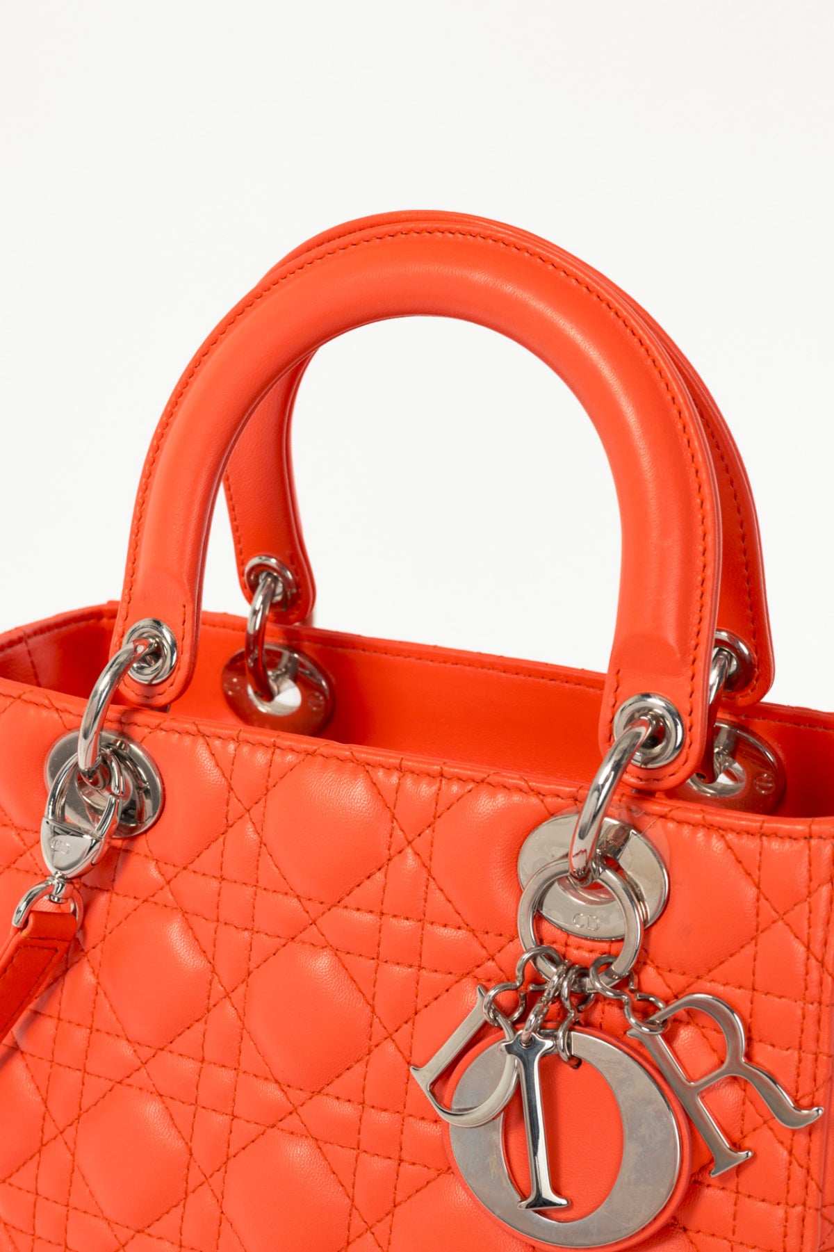 Christian Dior Lady Dior Medium "Orange" Cannage Leather Tote