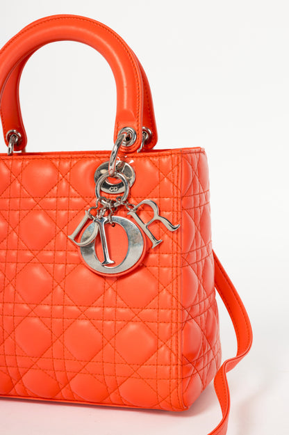 Christian Dior Lady Dior Medium "Orange" Cannage Leather Tote