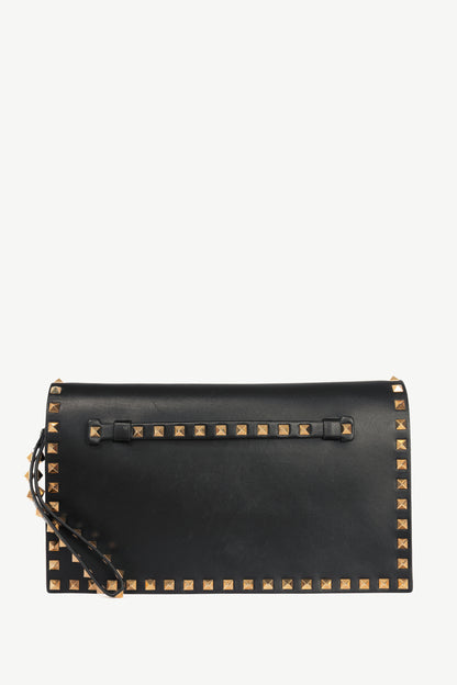 Valentino Garavani Nero Nappa Leather Rockstud Wristlet Clutch