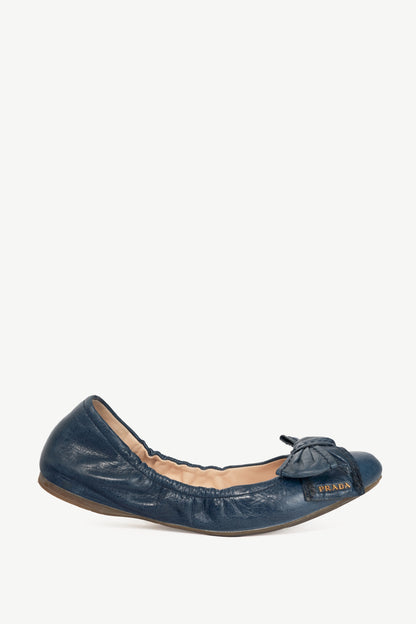 Prada AW13 Blue Leather Bow Scrunch Ballet Flats
