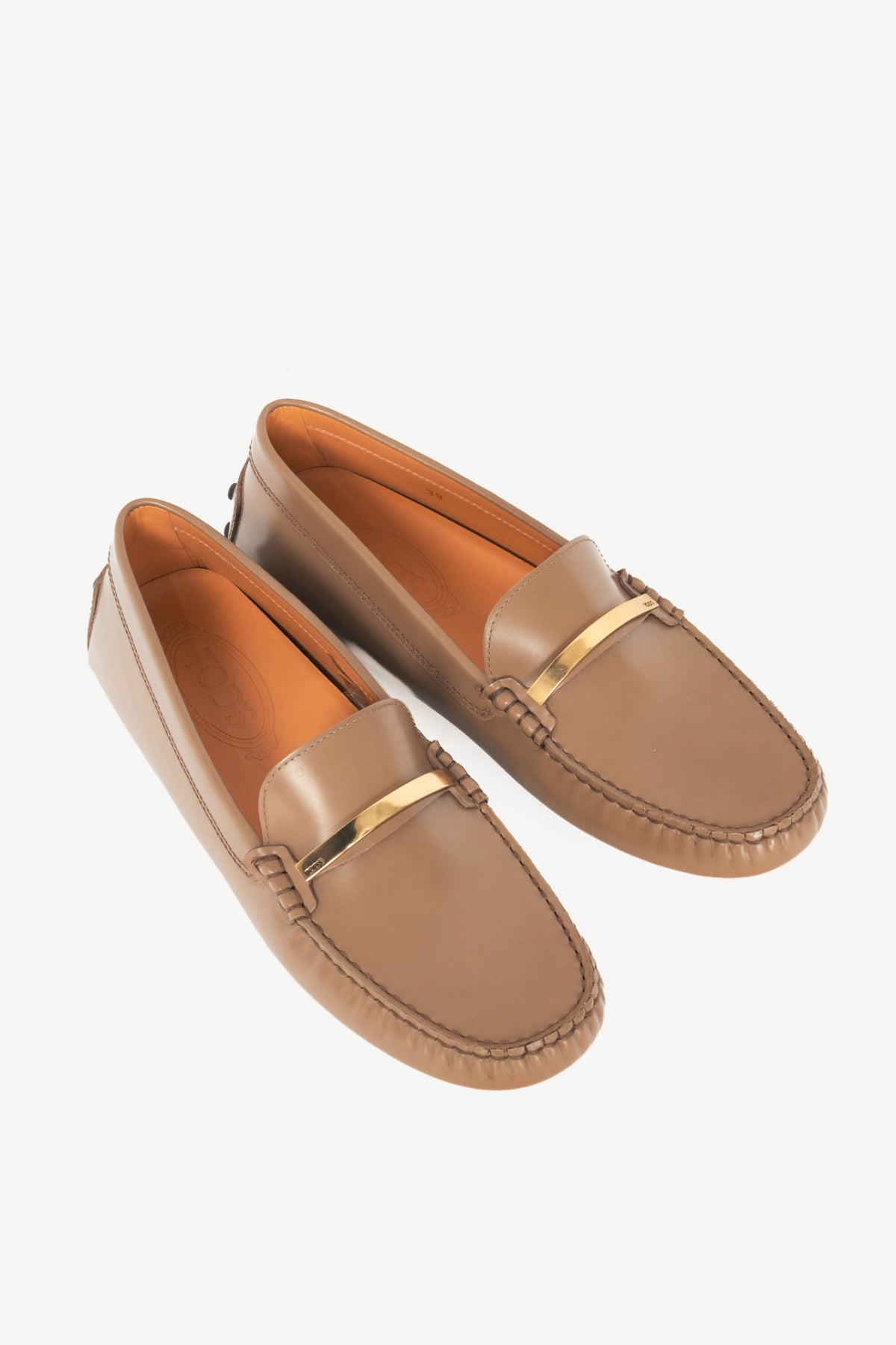 Tod's Gommino Brown Buffed Leather Logo-Bar Driving Shoes