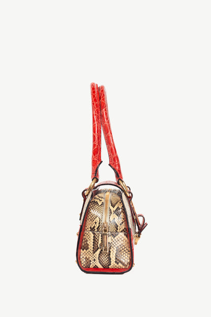 Dolce & Gabbana Beige Python & Red Croc-Embossed Leather Studded Handbag