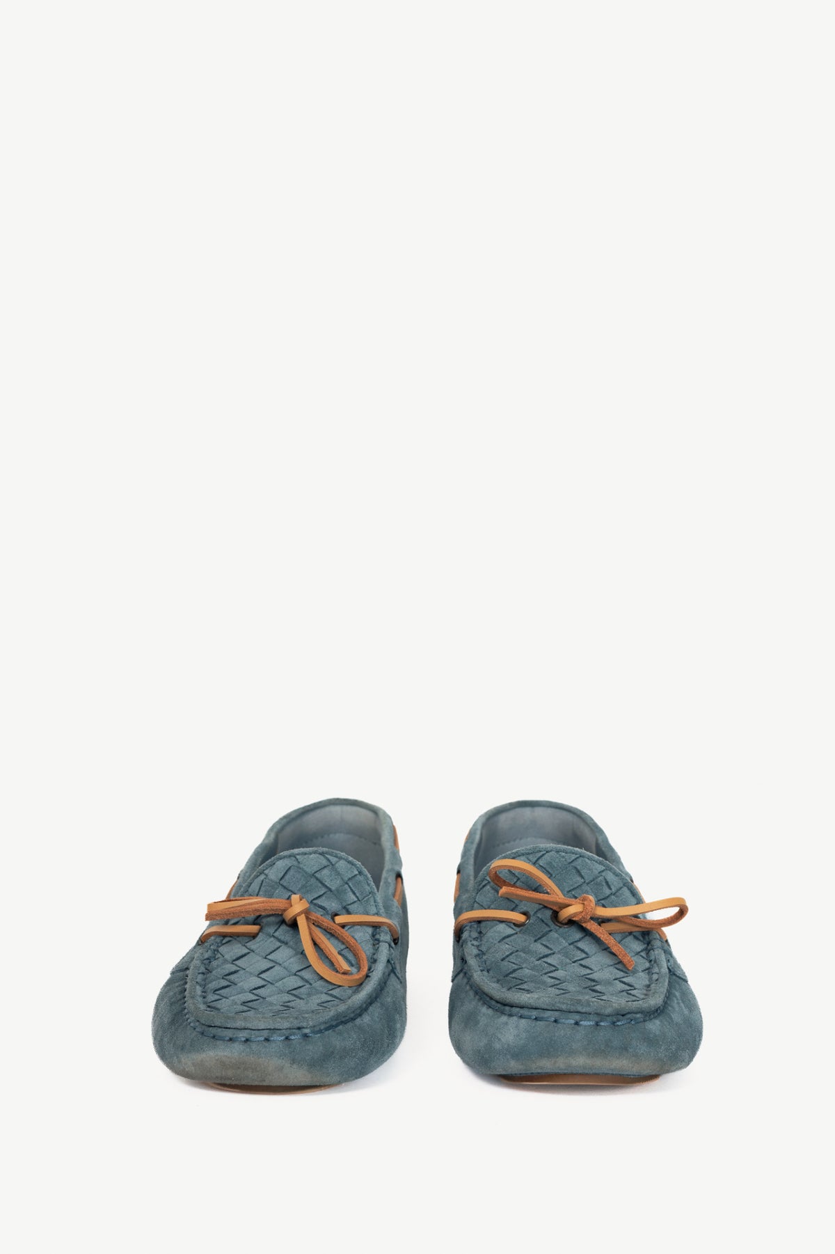 Bottega Veneta Blue Suede Intrecciato Bow Driving Shoes