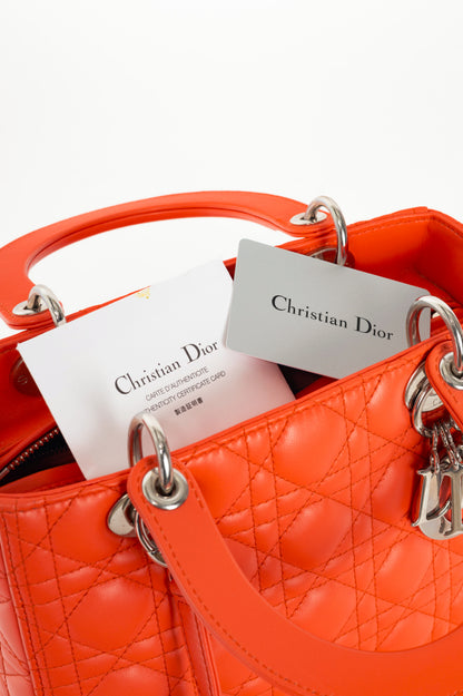 Christian Dior Lady Dior Medium "Orange" Cannage Leather Tote