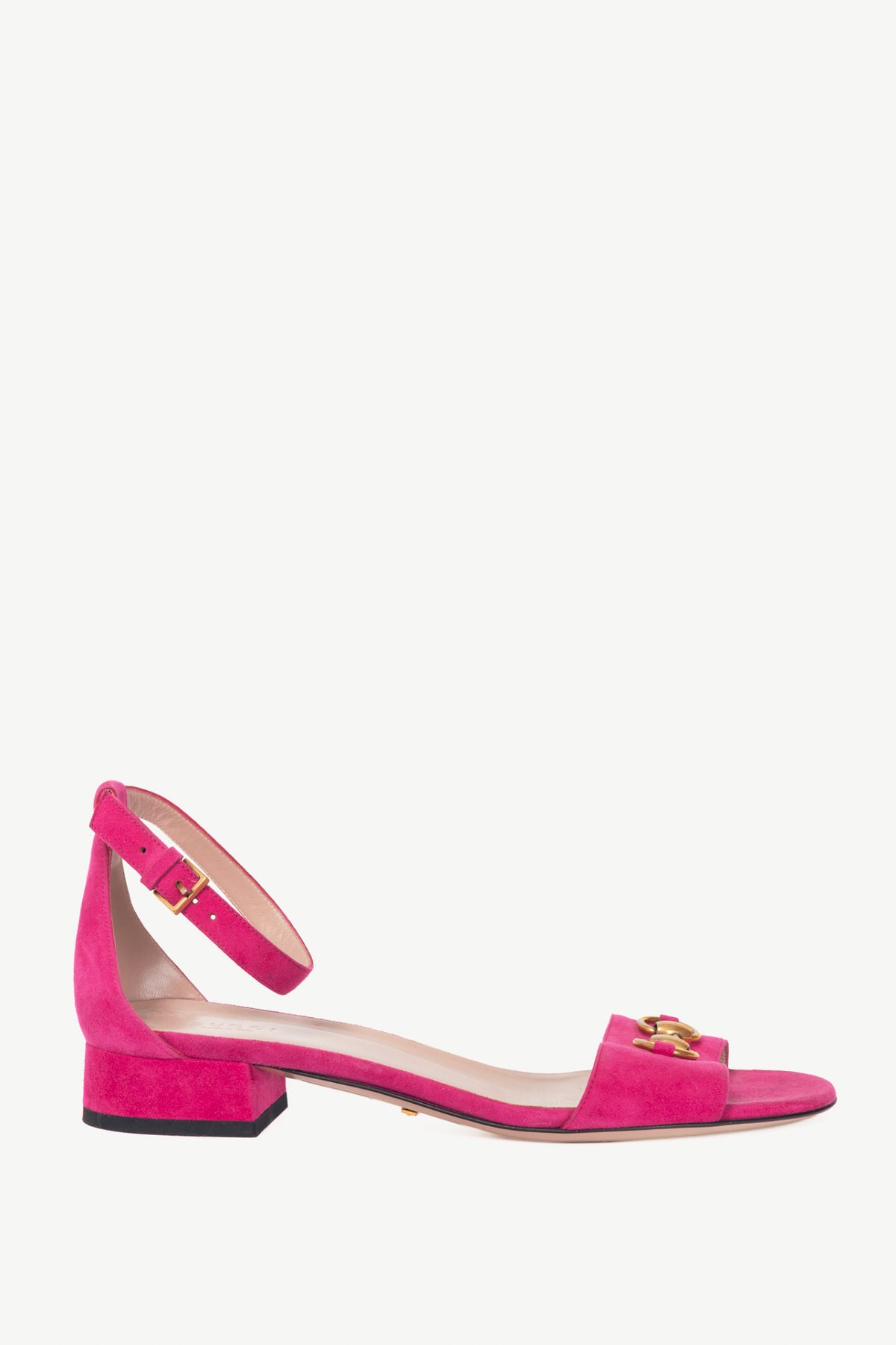 Gucci Liliane Fuchsia Suede Horsebit Ankle-Strap Sandals