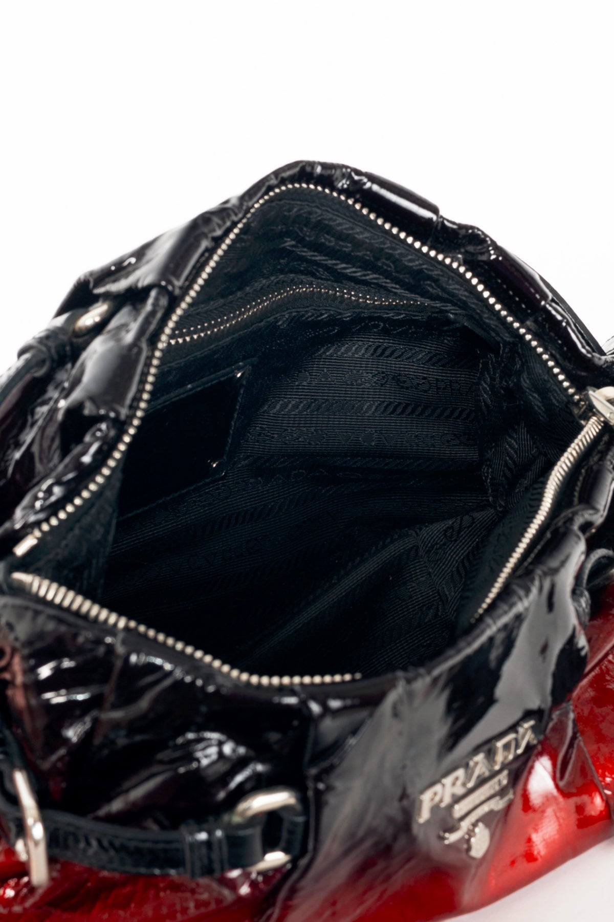Prada Rosso & Argento Vernice Sfumata Gradient Patent Leather Handbag