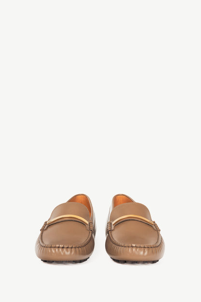 Tod's Gommino Brown Buffed Leather Logo-Bar Driving Shoes