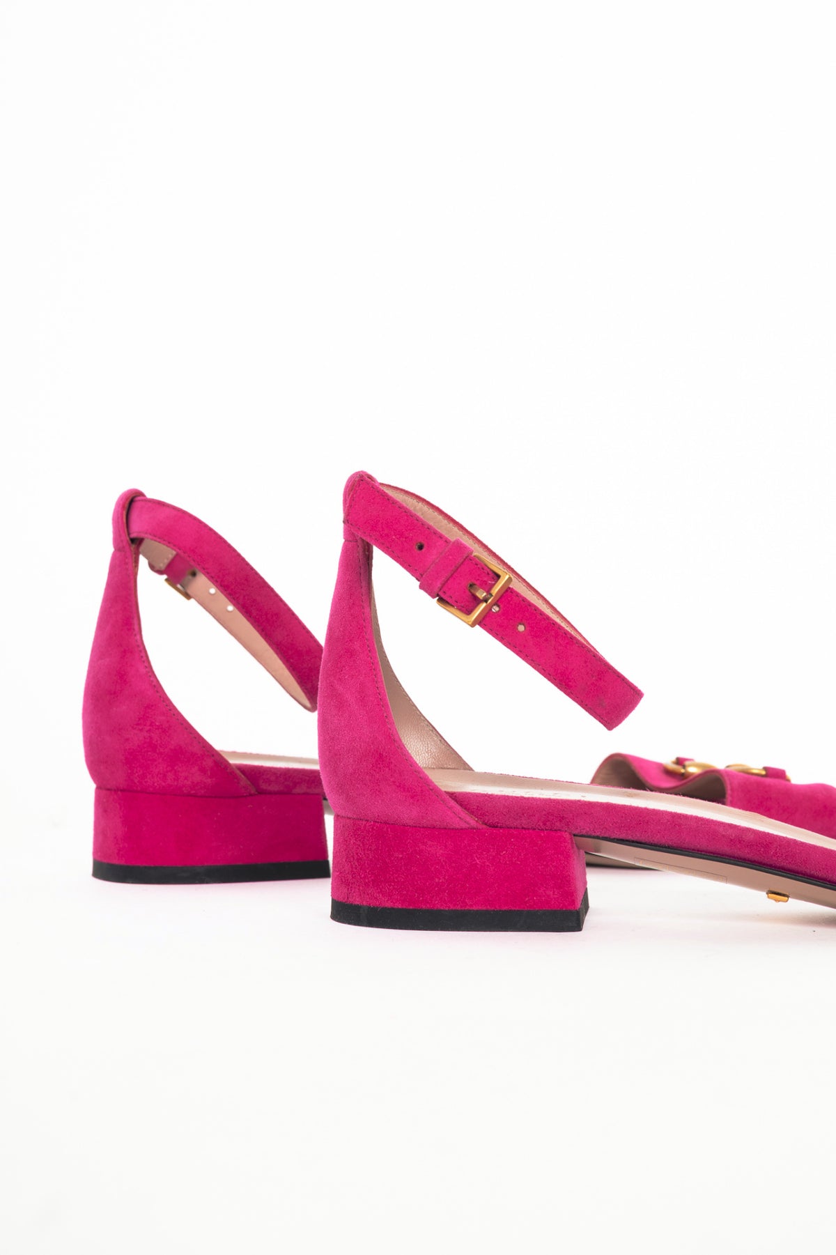 Gucci Liliane Fuchsia Suede Horsebit Ankle-Strap Sandals