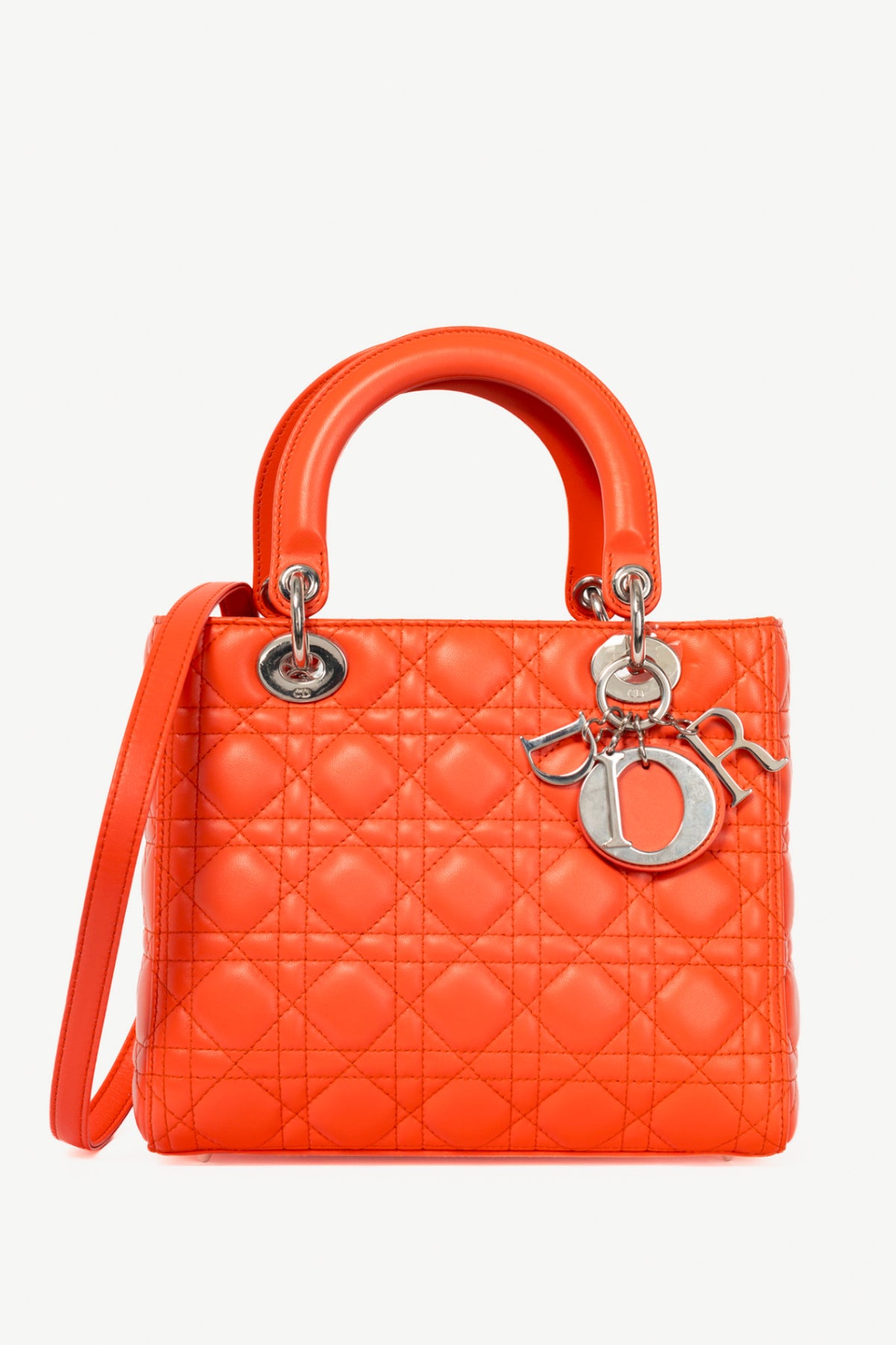 Christian Dior Lady Dior Medium "Orange" Cannage Leather Tote