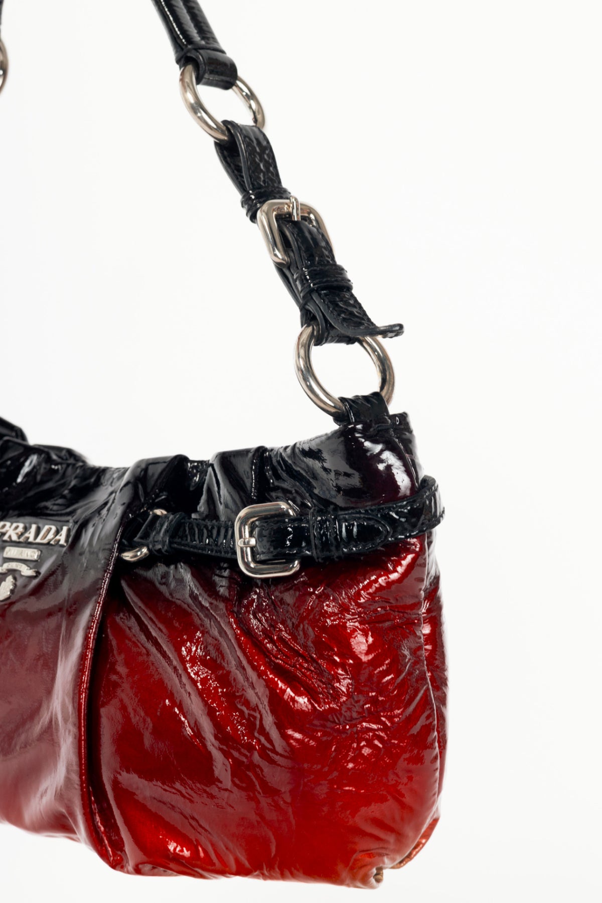 Prada Rosso & Argento Vernice Sfumata Gradient Patent Leather Handbag