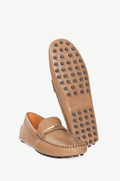 Tod's Gommino Brown Buffed Leather Logo-Bar Driving Shoes